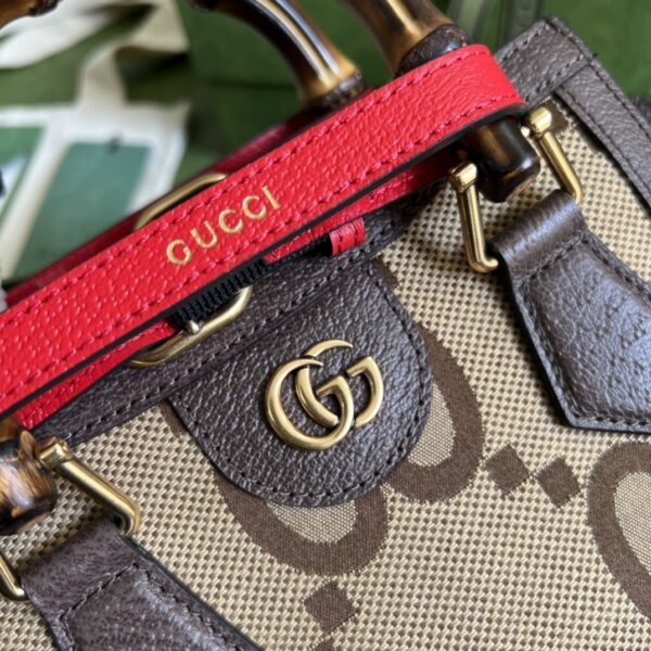 1:1 Replica Gucci Diana Jumbo GG Mini Tote Bag Camel And Ebony Jumbo GG Canvas Brown For Women 7.9in/20cm 655661 UKMFT 2672