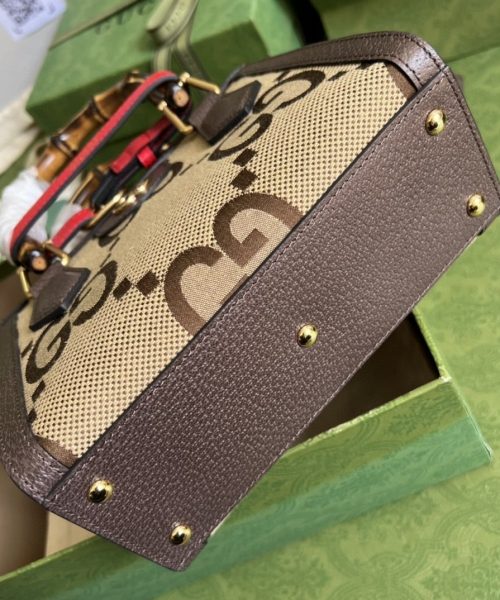 1:1 Replica Gucci Diana Jumbo GG Mini Tote Bag Camel And Ebony Jumbo GG Canvas Brown For Women 7.9in/20cm 655661 UKMFT 2672