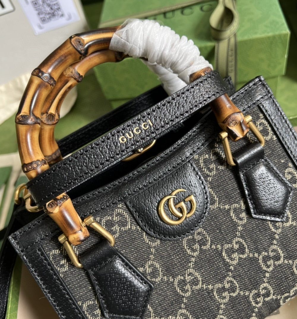 1:1 Replica Gucci Diana Jumbo GG Mini Tote Bag Handbag Canvas Lining Black For Women 7.9in/20cm GG 655661 UKMFT 2672