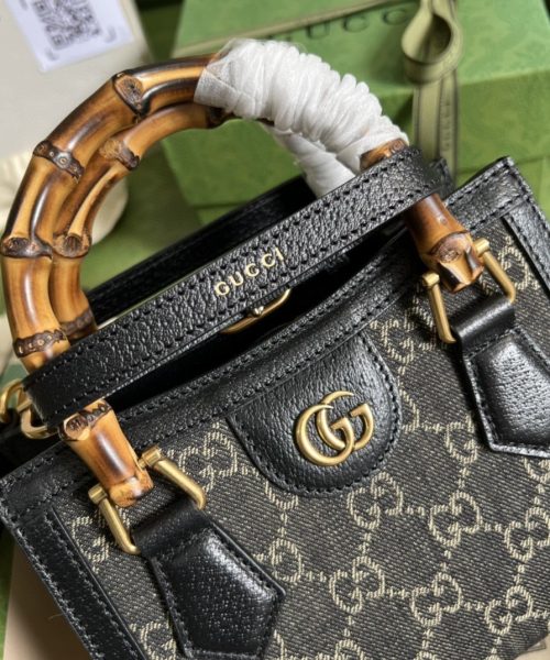1:1 Replica Gucci Diana Jumbo GG Mini Tote Bag Handbag Canvas Lining Black For Women 7.9in/20cm GG 655661 UKMFT 2672