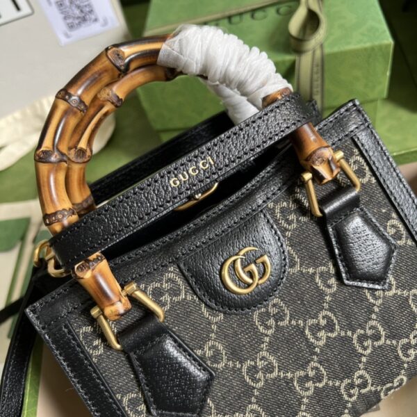 1:1 Replica Gucci Diana Jumbo GG Mini Tote Bag Handbag Canvas Lining Black For Women 7.9in/20cm GG 655661 UKMFT 2672
