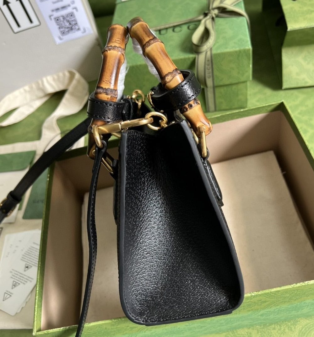 1:1 Replica Gucci Diana Jumbo GG Mini Tote Bag Handbag Canvas Lining Black For Women 7.9in/20cm GG 655661 UKMFT 2672