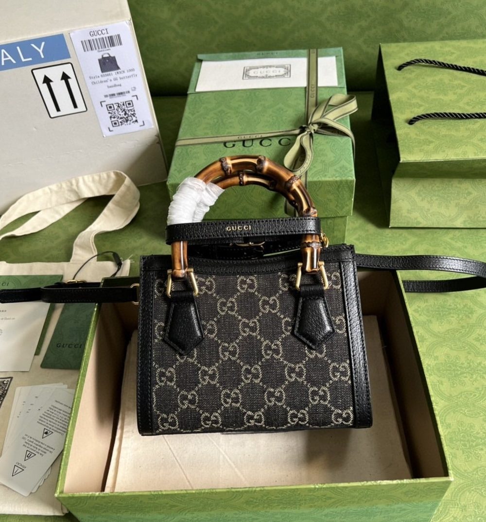 1:1 Replica Gucci Diana Jumbo GG Mini Tote Bag Handbag Canvas Lining Black For Women 7.9in/20cm GG 655661 UKMFT 2672
