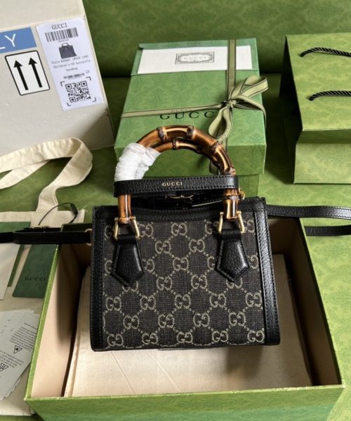 1:1 Replica Gucci Diana Jumbo GG Mini Tote Bag Handbag Canvas Lining Black For Women 7.9in/20cm GG 655661 UKMFT 2672