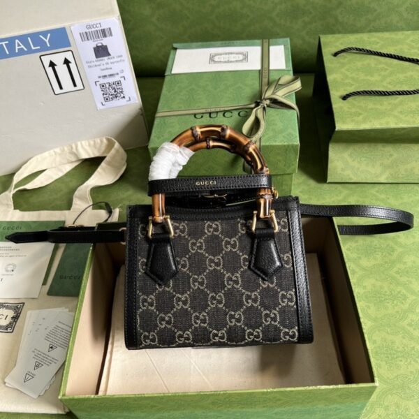 1:1 Replica Gucci Diana Jumbo GG Mini Tote Bag Handbag Canvas Lining Black For Women 7.9in/20cm GG 655661 UKMFT 2672