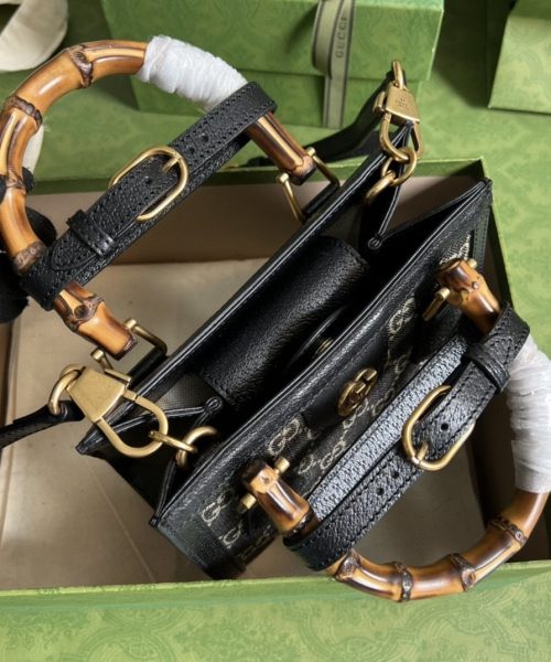 1:1 Replica Gucci Diana Jumbo GG Mini Tote Bag Handbag Canvas Lining Black For Women 7.9in/20cm GG 655661 UKMFT 2672