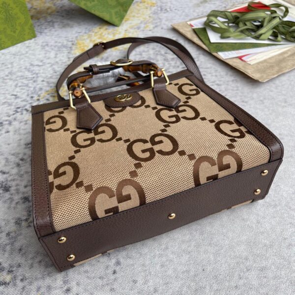 1:1 Replica Gucci Diana Jumbo GG Small Tote Bag Camel And Ebony Jumbo GG Canvas Brown For Women 11in/28cm 660195 UKMFT 2672