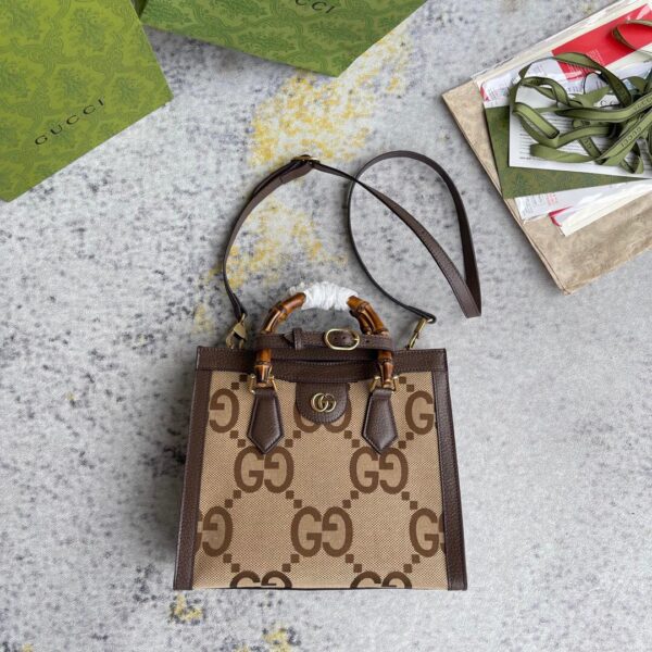 1:1 Replica Gucci Diana Jumbo GG Small Tote Bag Camel And Ebony Jumbo GG Canvas Brown For Women 11in/28cm 660195 UKMFT 2672