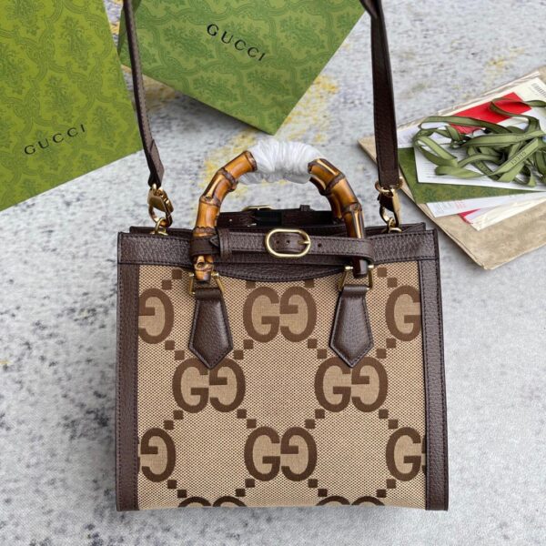 1:1 Replica Gucci Diana Jumbo GG Small Tote Bag Camel And Ebony Jumbo GG Canvas Brown For Women 11in/28cm 660195 UKMFT 2672