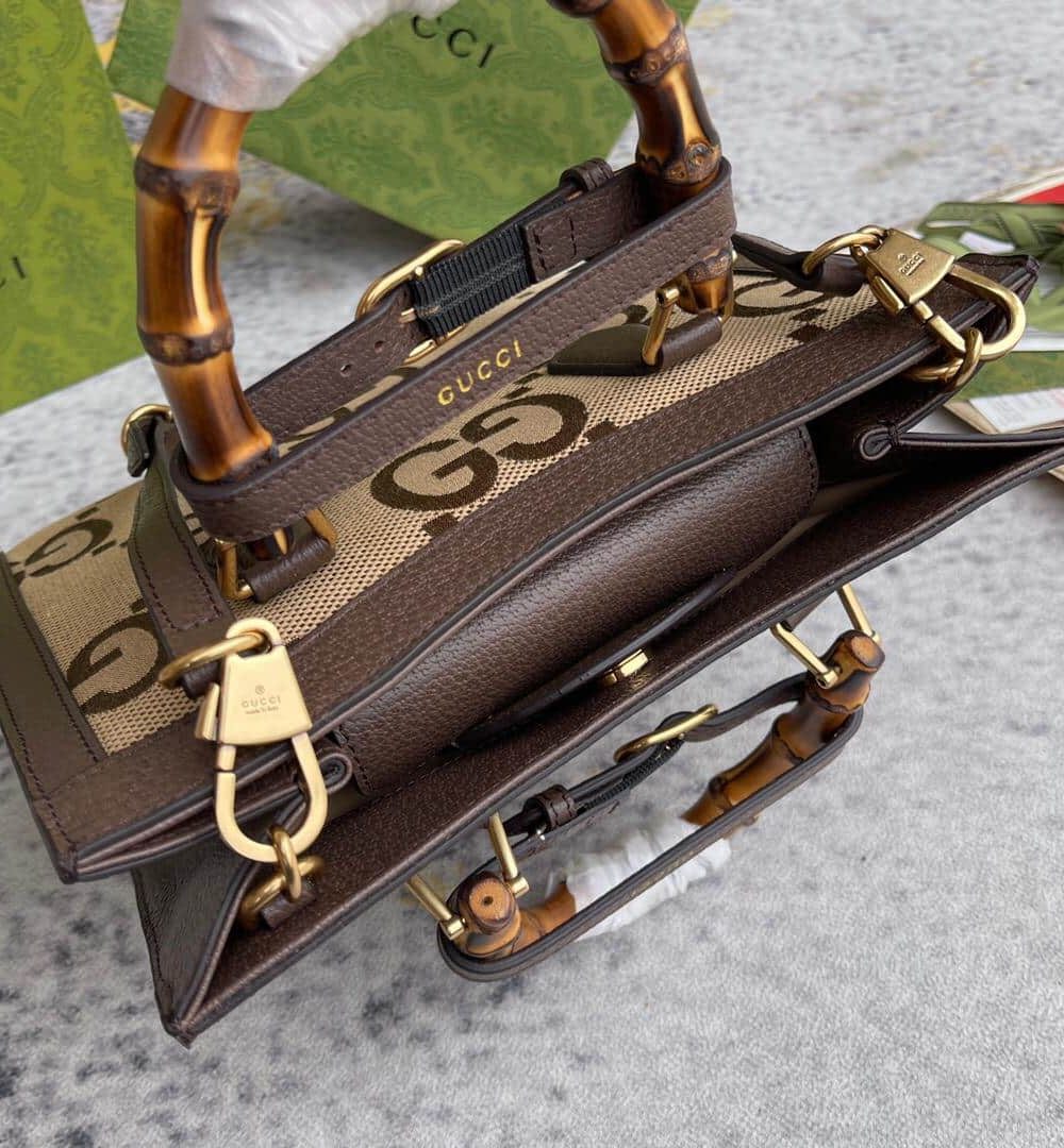 1:1 Replica Gucci Diana Jumbo GG Small Tote Bag Camel And Ebony Jumbo GG Canvas Brown For Women 11in/28cm 660195 UKMFT 2672