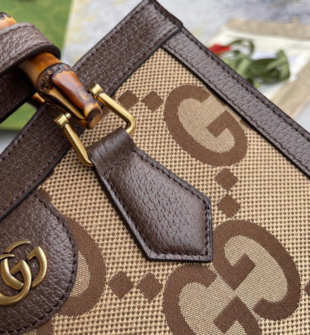 1:1 Replica Gucci Diana Jumbo GG Small Tote Bag Camel And Ebony Jumbo GG Canvas Brown For Women 11in/28cm 660195 UKMFT 2672