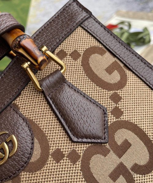 1:1 Replica Gucci Diana Jumbo GG Small Tote Bag Camel And Ebony Jumbo GG Canvas Brown For Women 11in/28cm 660195 UKMFT 2672