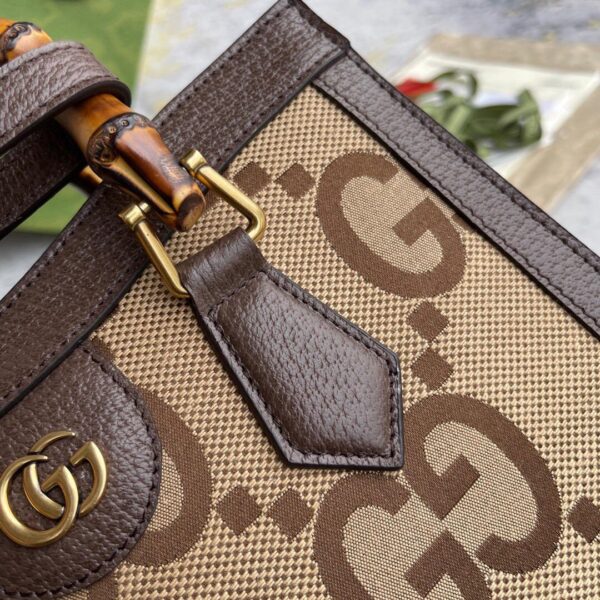 1:1 Replica Gucci Diana Jumbo GG Small Tote Bag Camel And Ebony Jumbo GG Canvas Brown For Women 11in/28cm 660195 UKMFT 2672