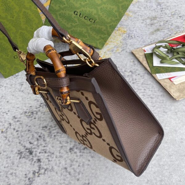 1:1 Replica Gucci Diana Jumbo GG Small Tote Bag Camel And Ebony Jumbo GG Canvas Brown For Women 11in/28cm 660195 UKMFT 2672