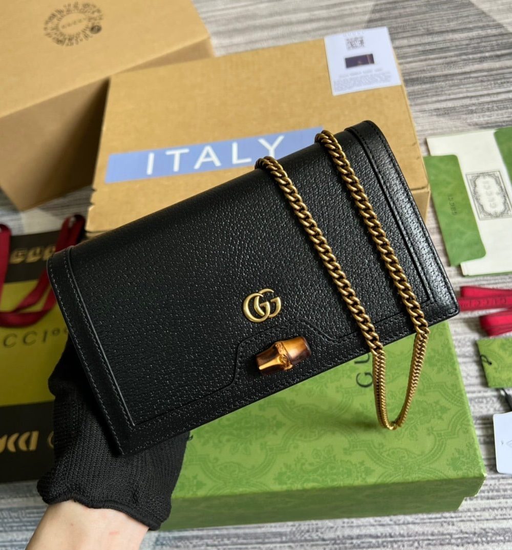 1:1 Replica Gucci Diana Mini Bag With Bamboo Black For Women, Women's Bags 7.5in/19cm GG 696817 DJ20T 1000