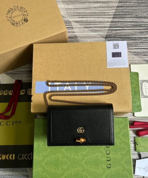 1:1 Replica Gucci Diana Mini Bag With Bamboo Black For Women, Women's Bags 7.5in/19cm GG 696817 DJ20T 1000