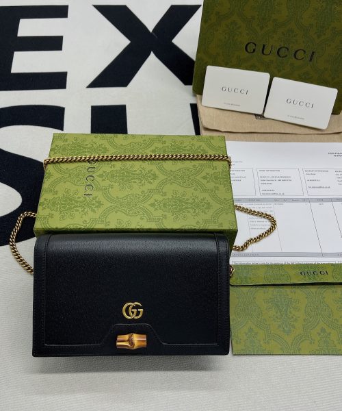 1:1 Replica Gucci Diana Mini Bag With Bamboo Black For Women, Women's Bags 7.5in/19cm GG 696817 DJ20T 1000