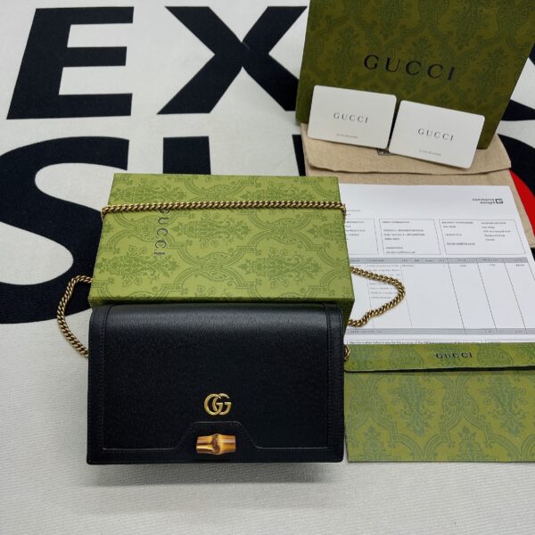 1:1 Replica Gucci Diana Mini Bag With Bamboo Black For Women, Women's Bags 7.5in/19cm GG 696817 DJ20T 1000