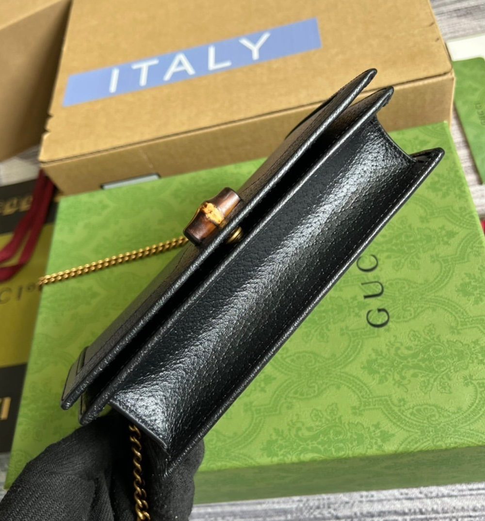 1:1 Replica Gucci Diana Mini Bag With Bamboo Black For Women, Women's Bags 7.5in/19cm GG 696817 DJ20T 1000