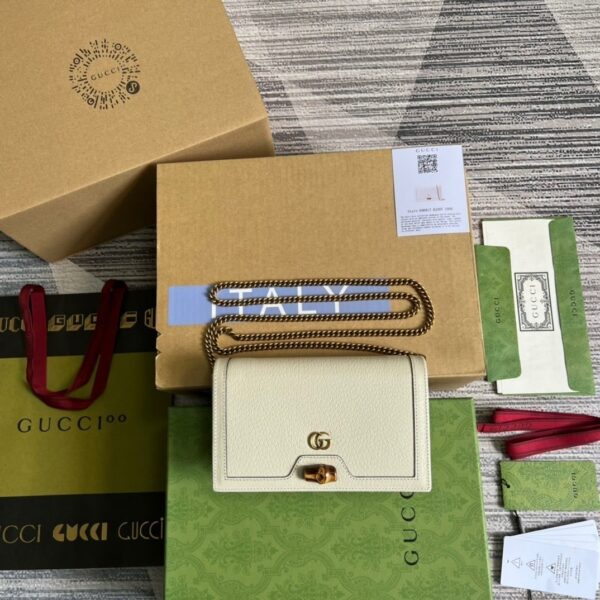 1:1 Replica Gucci Diana Mini Bag With Bamboo White For Women, Women's Bags 7.5in/19cm GG