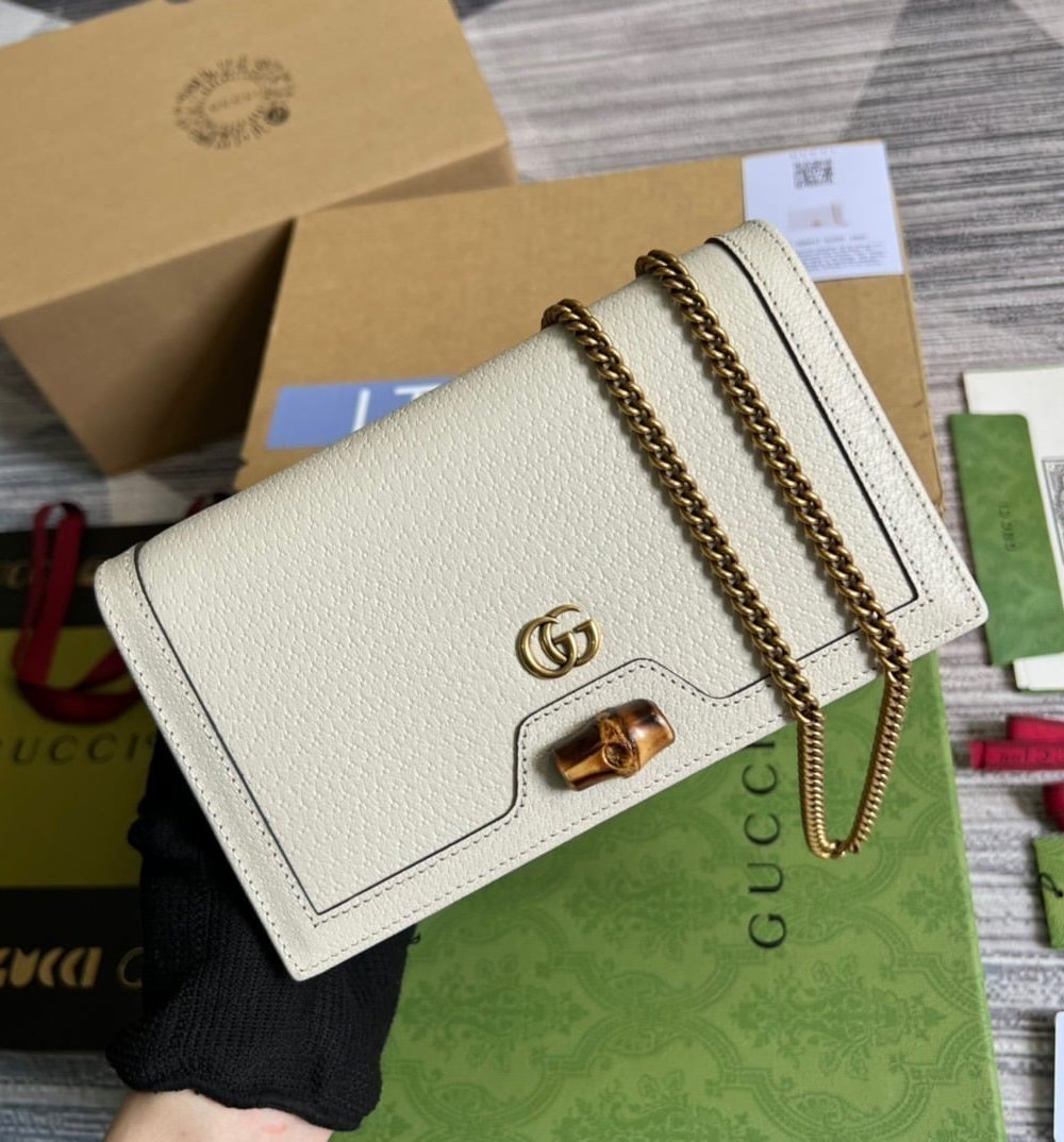 1:1 Replica Gucci Diana Mini Bag With Bamboo White For Women, Women's Bags 7.5in/19cm GG