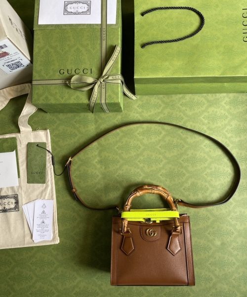 1:1 Replica Gucci Diana Mini Tote Bag Brown For Women  8in/20cm GG 702732 U3ZDT 2185
