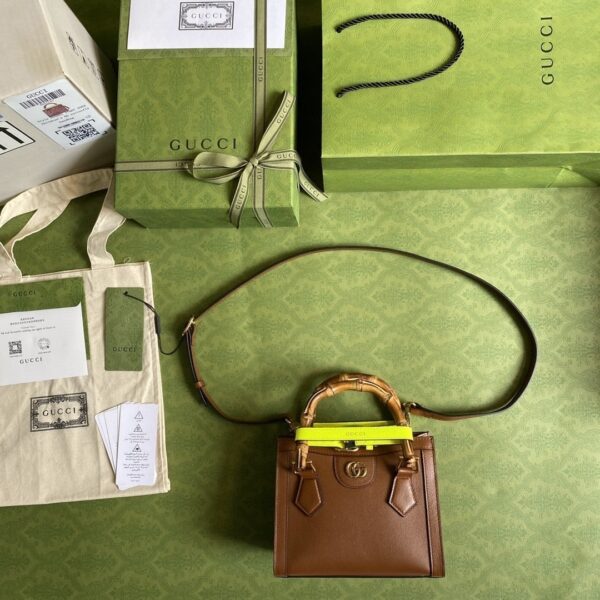 1:1 Replica Gucci Diana Mini Tote Bag Brown For Women  8in/20cm GG 702732 U3ZDT 2185