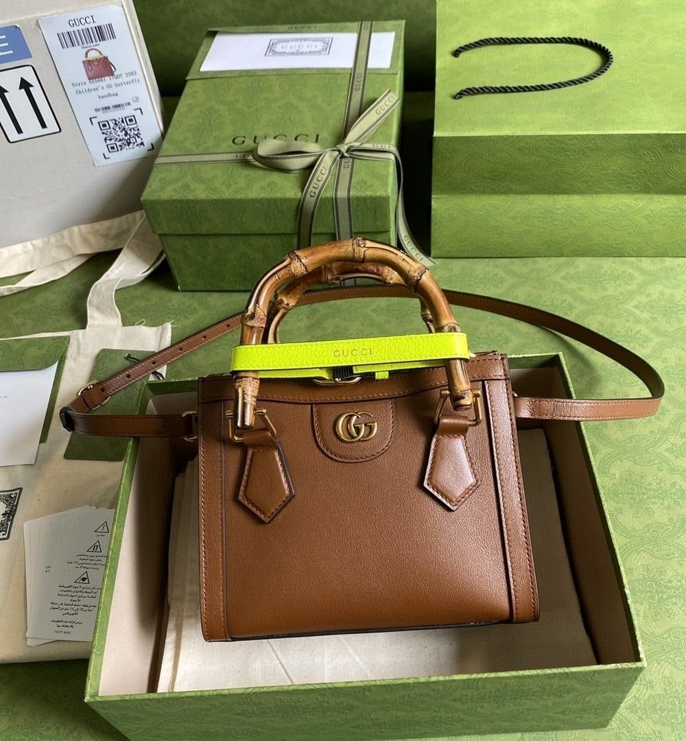 1:1 Replica Gucci Diana Mini Tote Bag Brown For Women 8in/20cm GG 702732 U3ZDT 2185