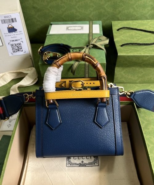 1:1 Replica Gucci Diana Mini Tote Bag Canvas Lining Blue For Women 7.9in/20cm GG 702732 U3ZDT 4862