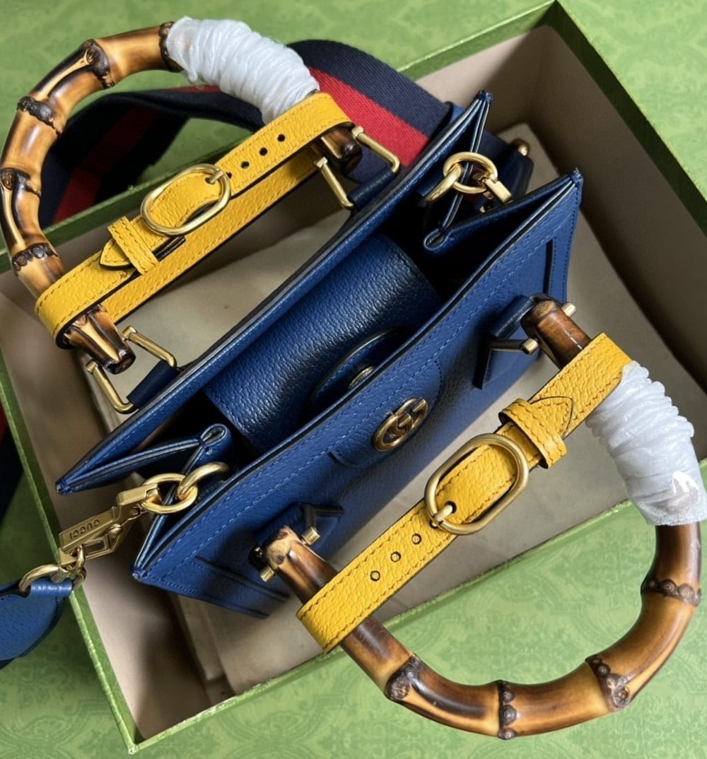 1:1 Replica Gucci Diana Mini Tote Bag Canvas Lining Blue For Women 7.9in/20cm GG 702732 U3ZDT 4862