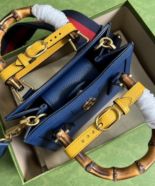 1:1 Replica Gucci Diana Mini Tote Bag Canvas Lining Blue For Women 7.9in/20cm GG 702732 U3ZDT 4862
