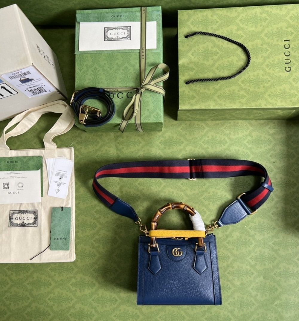 1:1 Replica Gucci Diana Mini Tote Bag Canvas Lining Blue For Women 7.9in/20cm GG 702732 U3ZDT 4862