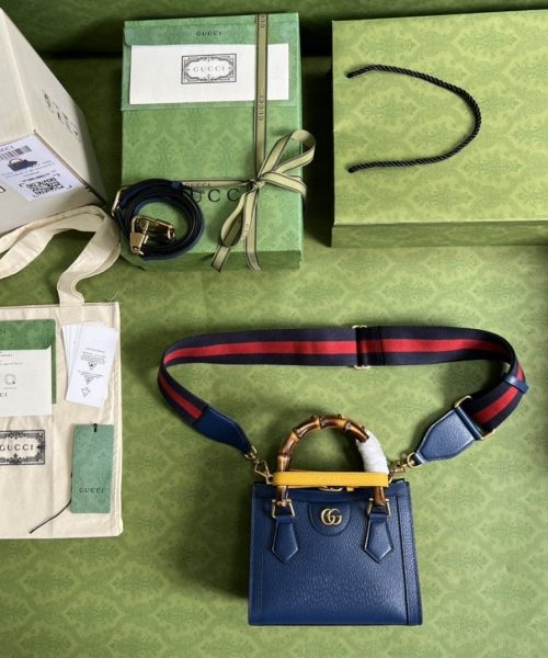 1:1 Replica Gucci Diana Mini Tote Bag Canvas Lining Blue For Women 7.9in/20cm GG 702732 U3ZDT 4862