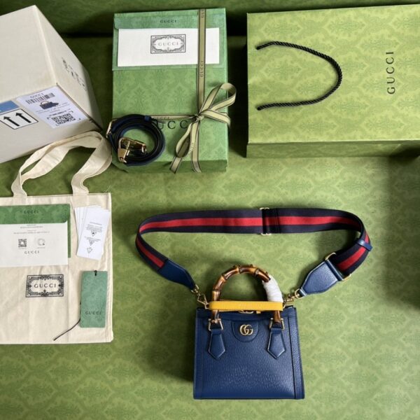 1:1 Replica Gucci Diana Mini Tote Bag Canvas Lining Blue For Women 7.9in/20cm GG 702732 U3ZDT 4862
