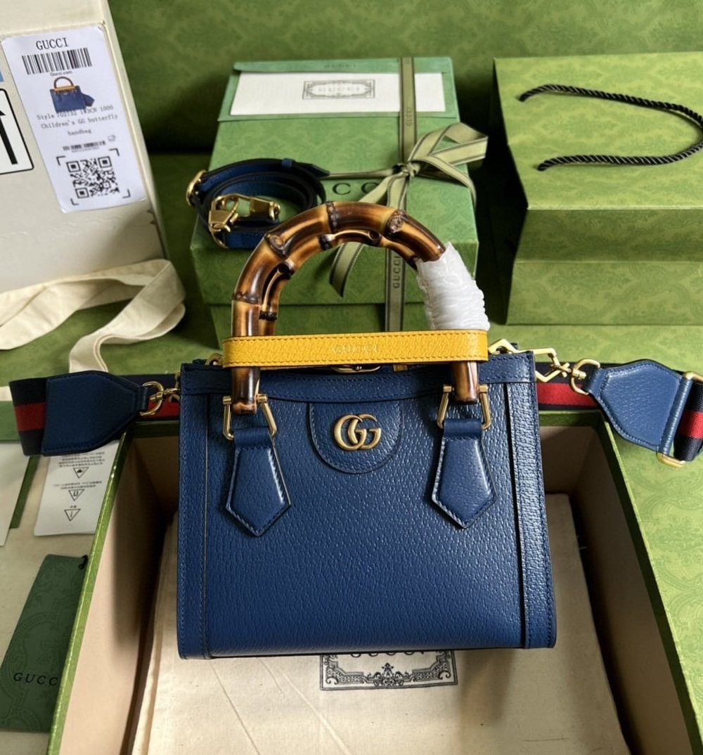 1:1 Replica Gucci Diana Mini Tote Bag Canvas Lining Blue For Women 7.9in/20cm GG 702732 U3ZDT 4862