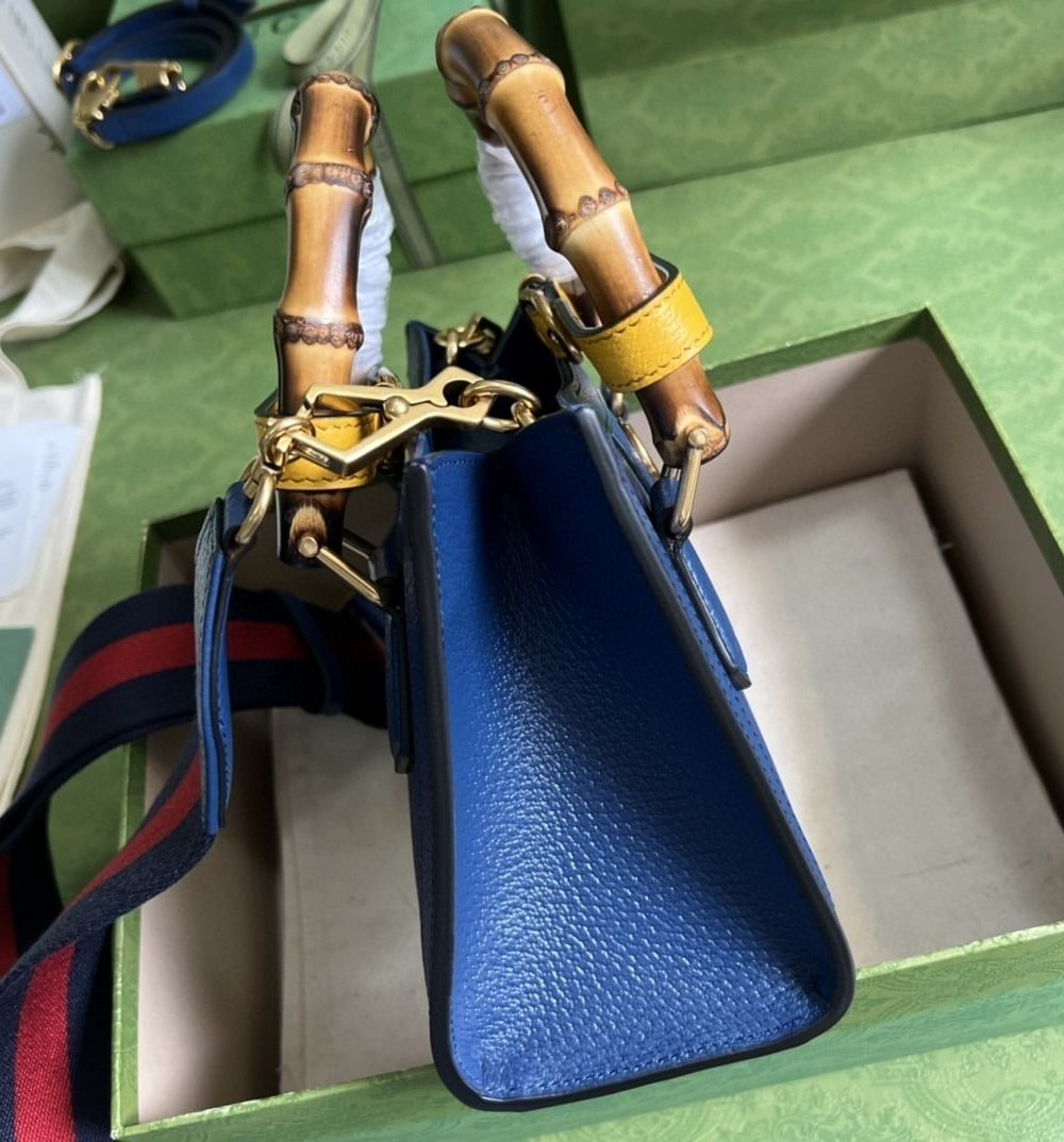 1:1 Replica Gucci Diana Mini Tote Bag Canvas Lining Blue For Women 7.9in/20cm GG 702732 U3ZDT 4862