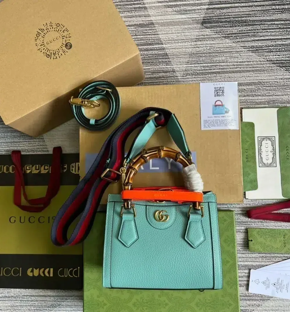 1:1 Replica Gucci Diana Mini Tote Bag Light Blue For Women, Women's Bags 7.9in/20cm GG ‎702732 U3ZDT 4377