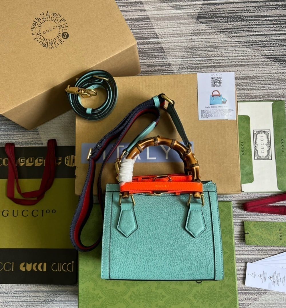 1:1 Replica Gucci Diana Mini Tote Bag Light Blue For Women, Women's Bags 7.9in/20cm GG ‎702732 U3ZDT 4377