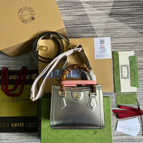 1:1 Replica Gucci Diana Mini Tote Bag Silver For Women, Women's Bags 7.9in/20cm GG ‎702732 1TRGT 8190