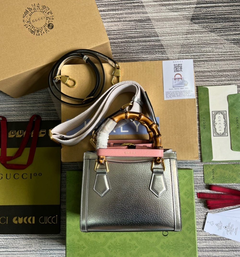 1:1 Replica Gucci Diana Mini Tote Bag Silver For Women, Women's Bags 7.9in/20cm GG ‎702732 1TRGT 8190
