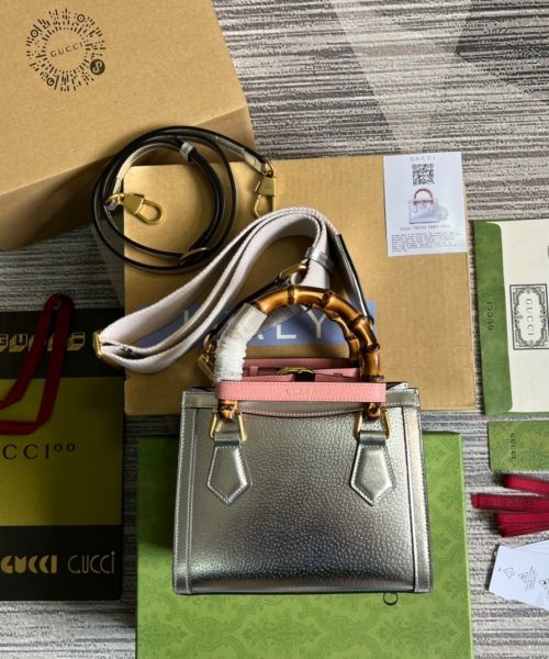 1:1 Replica Gucci Diana Mini Tote Bag Silver For Women, Women's Bags 7.9in/20cm GG ‎702732 1TRGT 8190