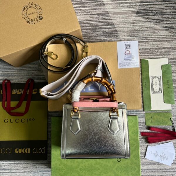 1:1 Replica Gucci Diana Mini Tote Bag Silver For Women, Women's Bags 7.9in/20cm GG ‎702732 1TRGT 8190