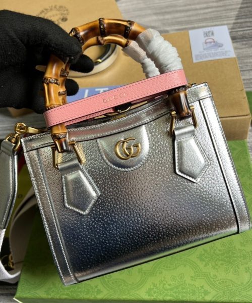 1:1 Replica Gucci Diana Mini Tote Bag Silver For Women, Women's Bags 7.9in/20cm GG ‎702732 1TRGT 8190