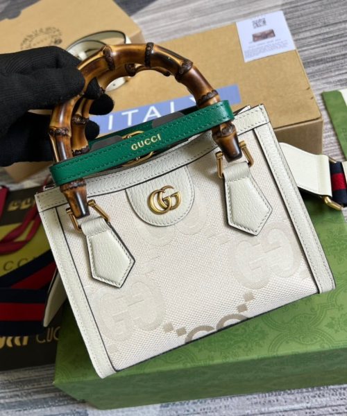 1:1 Replica Gucci Diana Mini Tote Bag White For Women, Women's Bags 7.9in/20cm GG