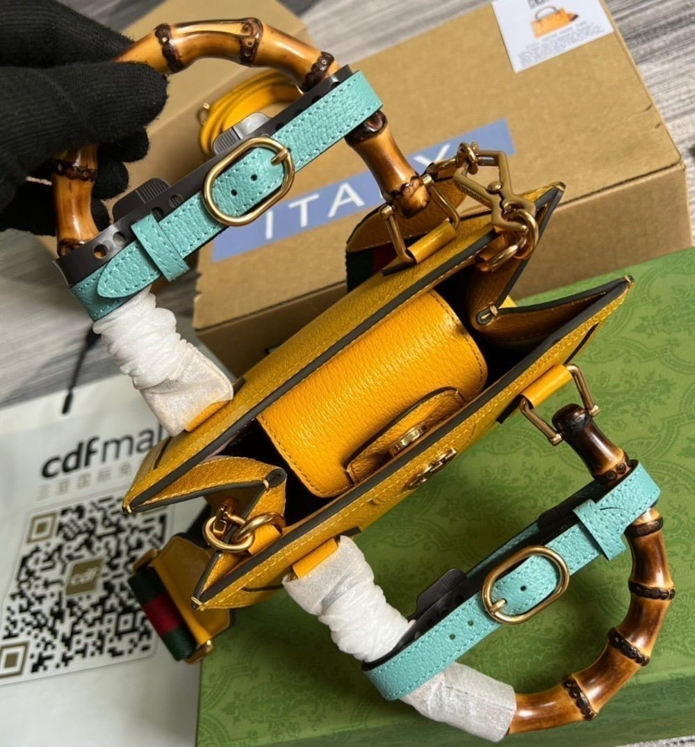 1:1 Replica Gucci Diana Mini Tote Bag Yellow For Women, Women's Bags 7.9in/20cm GG ‎702732 U3ZDT 7480