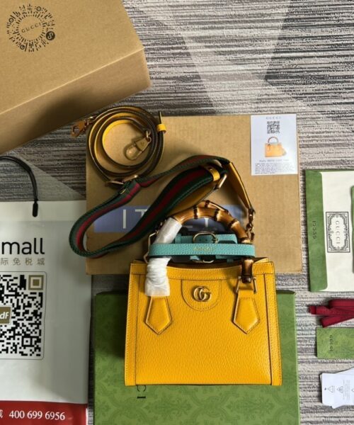1:1 Replica Gucci Diana Mini Tote Bag Yellow For Women, Women's Bags 7.9in/20cm GG ‎702732 U3ZDT 7480