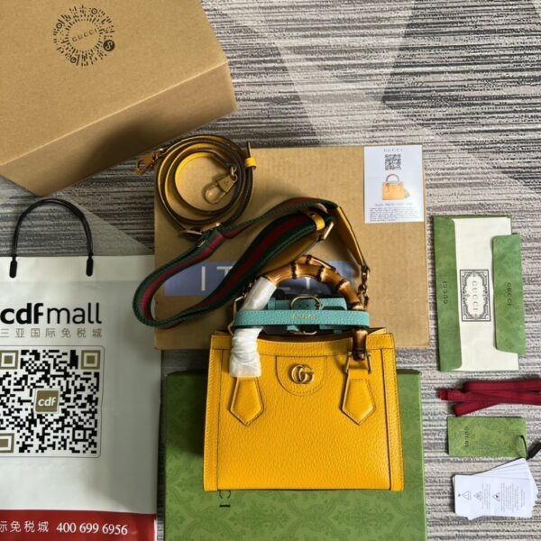 1:1 Replica Gucci Diana Mini Tote Bag Yellow For Women, Women's Bags 7.9in/20cm GG ‎702732 U3ZDT 7480