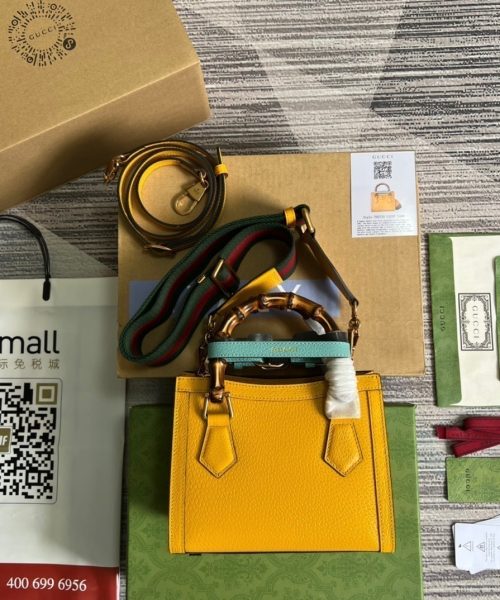 1:1 Replica Gucci Diana Mini Tote Bag Yellow For Women, Women's Bags 7.9in/20cm GG ‎702732 U3ZDT 7480