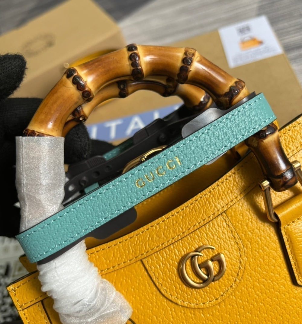 1:1 Replica Gucci Diana Mini Tote Bag Yellow For Women, Women's Bags 7.9in/20cm GG ‎702732 U3ZDT 7480