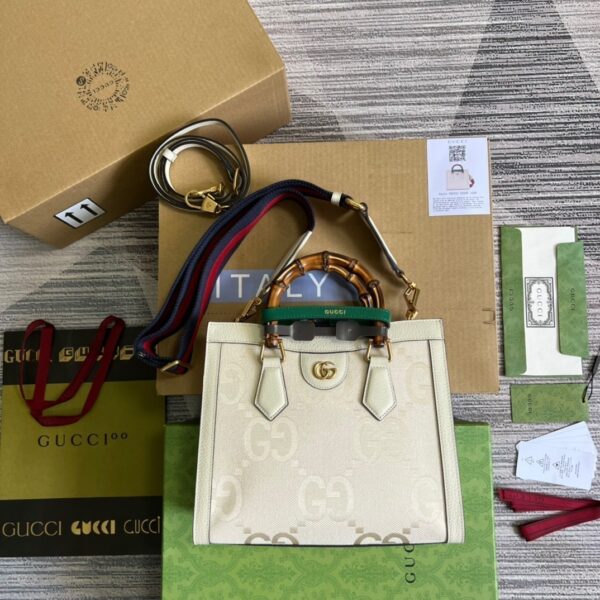 1:1 Replica Gucci Diana Small GG Tote Bag White For Women, Women's Bags 11in/27cm GG
